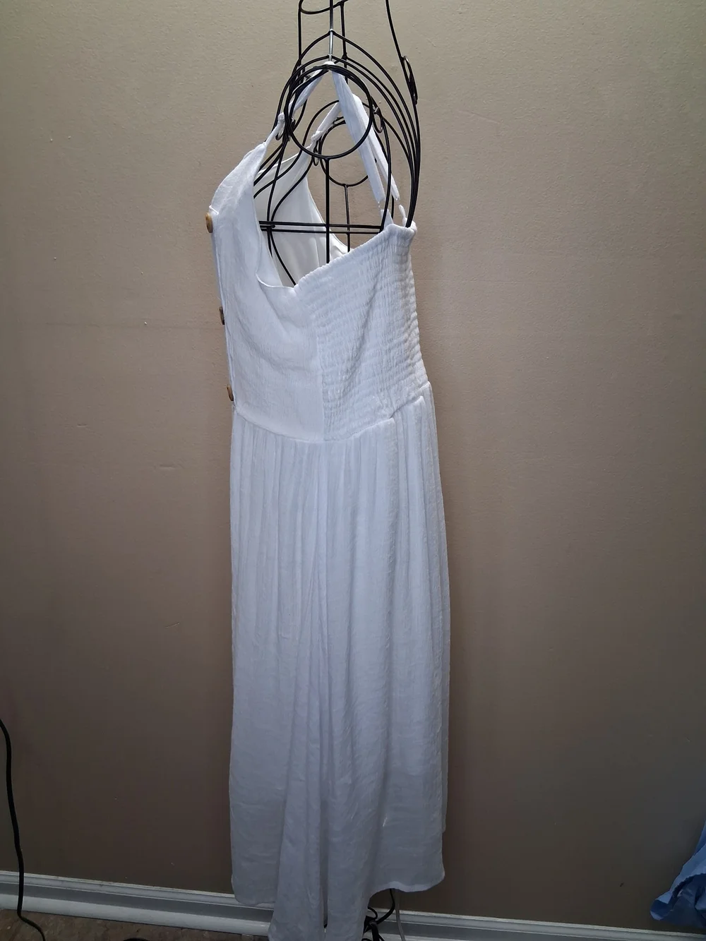White Midi Dress XL Button Front Smocked SunDress Summer Boho Rayon - Picture 9 of 9
